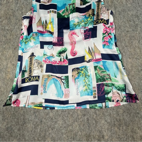 Talbots Postcard-Print Sleeveless Whimsical Fun Colorful Tank Top Shell - Sz XS - Picture 11 of 15